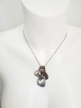 Heart & Peace Charm Pendant Necklace - Silver and Copper Tones